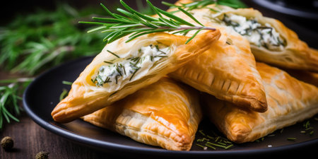 a plate of pastries with a sprig of rosemaryの素材