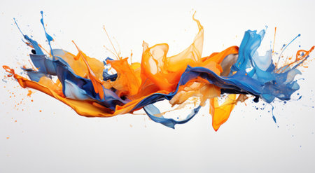 a blue and orange paint splashing in the airの素材