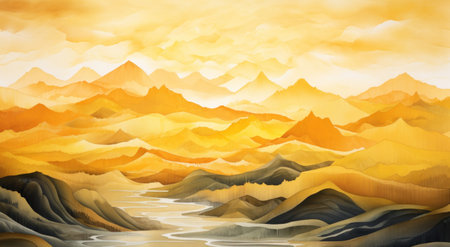 a painting of mountains and waterの素材