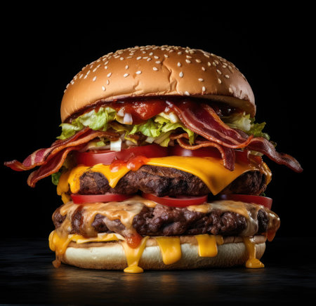 a double cheeseburger with bacon and lettuceの素材