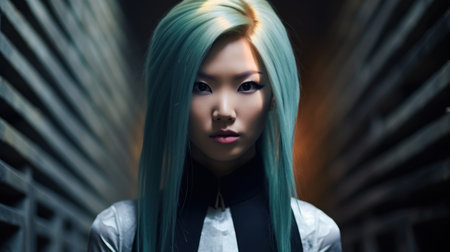 a woman with blue hairの素材