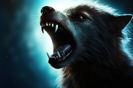 a wolf with its mouth openの素材