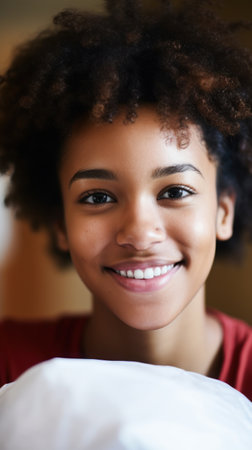 a close-up of a woman smilingの素材