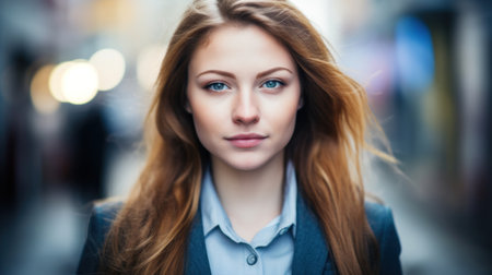 a woman with long hair wearing a suitの素材