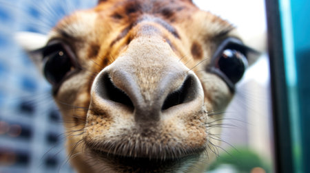 a close up of a giraffe's noseの素材
