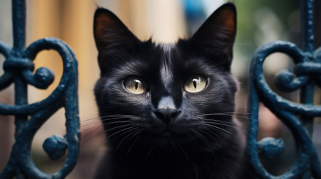 a black cat with yellow eyesの素材