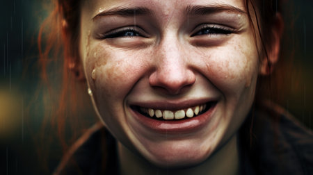 a close up of a woman laughingの素材