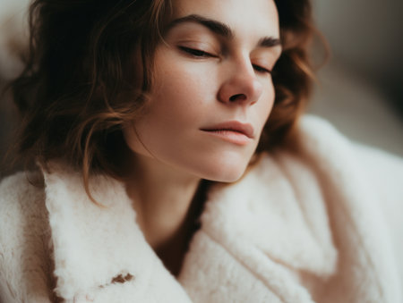 a woman with her eyes closedの素材