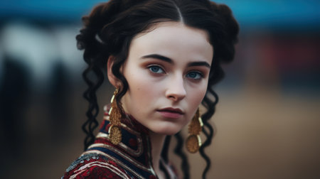 a woman with braided hair and earringsの素材