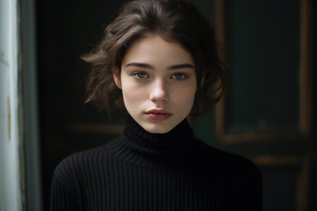 a woman in a black turtleneckの素材
