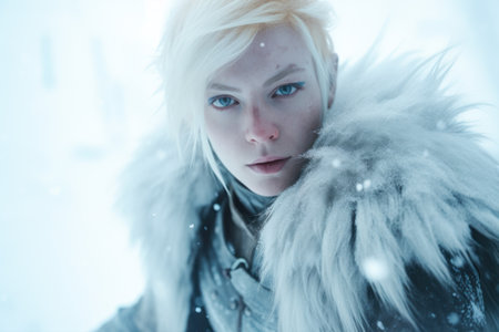 a person with blonde hair wearing a fur coatの素材