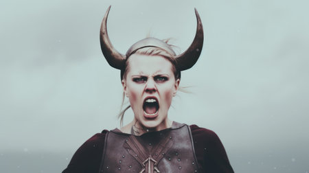 a woman wearing a viking garmentの素材