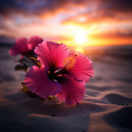 a pink flower in the sandの素材