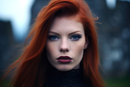 a woman with red hair and blue eyesの素材