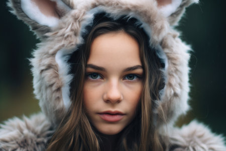 a girl wearing a furry hatの素材