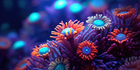 an anemones with orange and blue flowersの素材