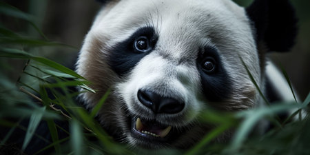 a panda with its mouth openの素材