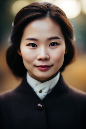 a woman with dark hair and a white shirtの素材