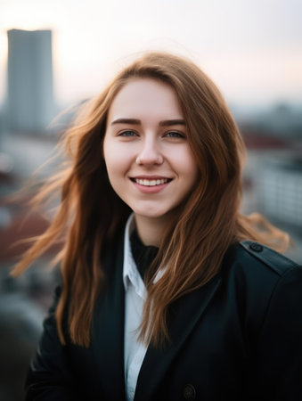 a woman smiling at the cameraの素材