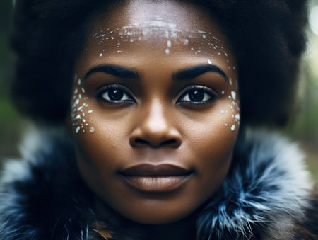 a woman with white spots on her faceの素材
