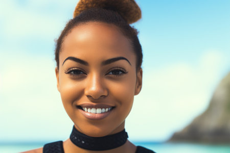 a woman smiling at cameraの素材