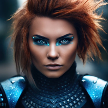 a woman with red hair and blue eyesの素材