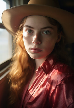 a woman wearing a hatの素材