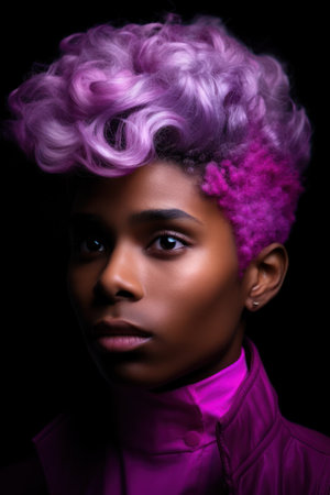 a woman with purple hairの素材