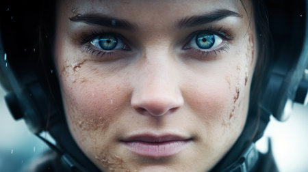 a close up of a woman's faceの素材