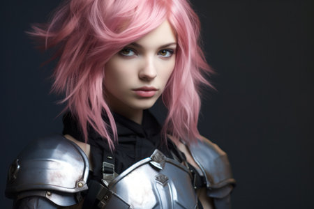 a woman with pink hair wearing a garmentの素材