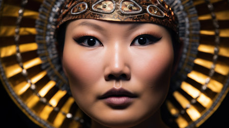 a woman with a headdress and a gold headpieceの素材