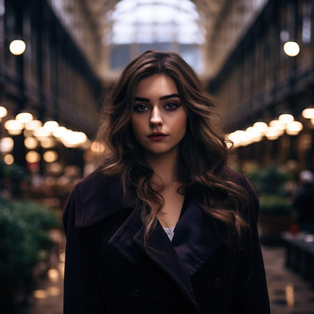 a woman in a dark coatの素材