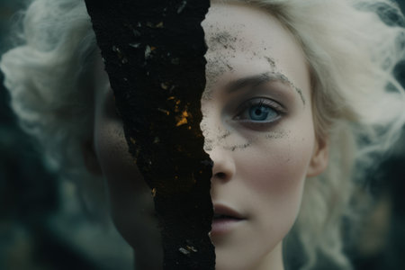 a woman with a black and white faceの素材