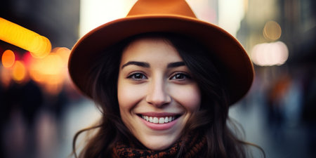 a woman smiling at cameraの素材
