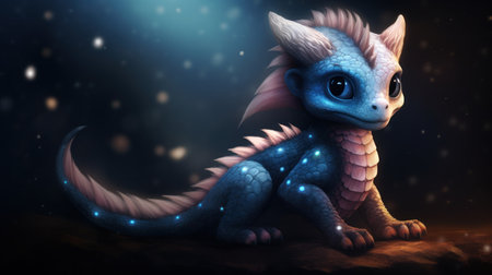 a cartoon of a blue and white dragonの素材