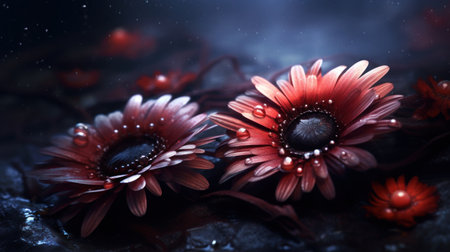 two flowers with water droplets on themの素材