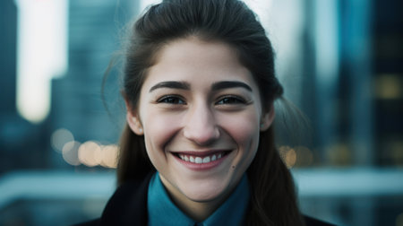 a woman smiling at cameraの素材