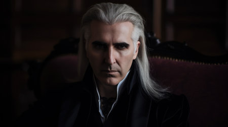 a man with long white hair and a black jacketの素材