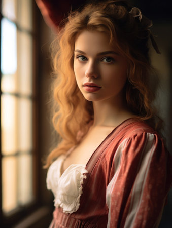 a woman in a red dressの素材