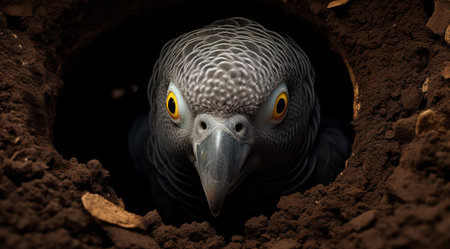a bird looking out of a holeの素材