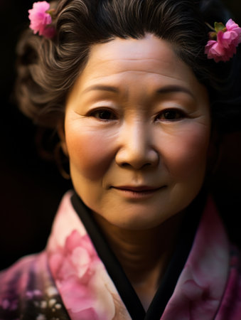 a woman with flowers in her hairの素材