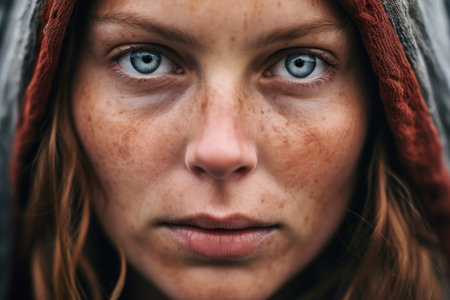 a close up of a woman's faceの素材