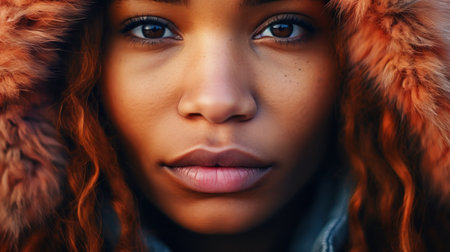 a close up of a woman's faceの素材