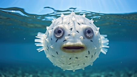 a puffer fish swimming in the waterの素材