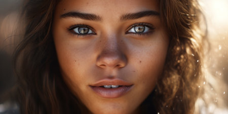 a close up of a woman's faceの素材