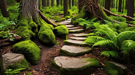 a stone path in a forestの素材