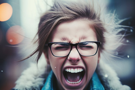 a woman with her mouth openの素材