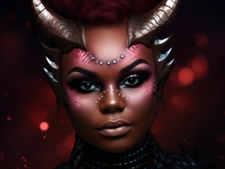 a woman with horns on her headの素材
