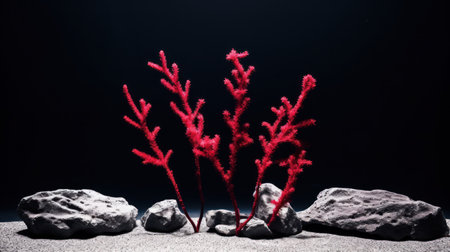 red plant and rocks in a tankの素材