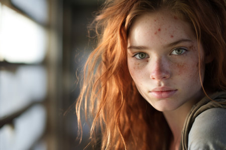 a woman with red hair and frecklesの素材